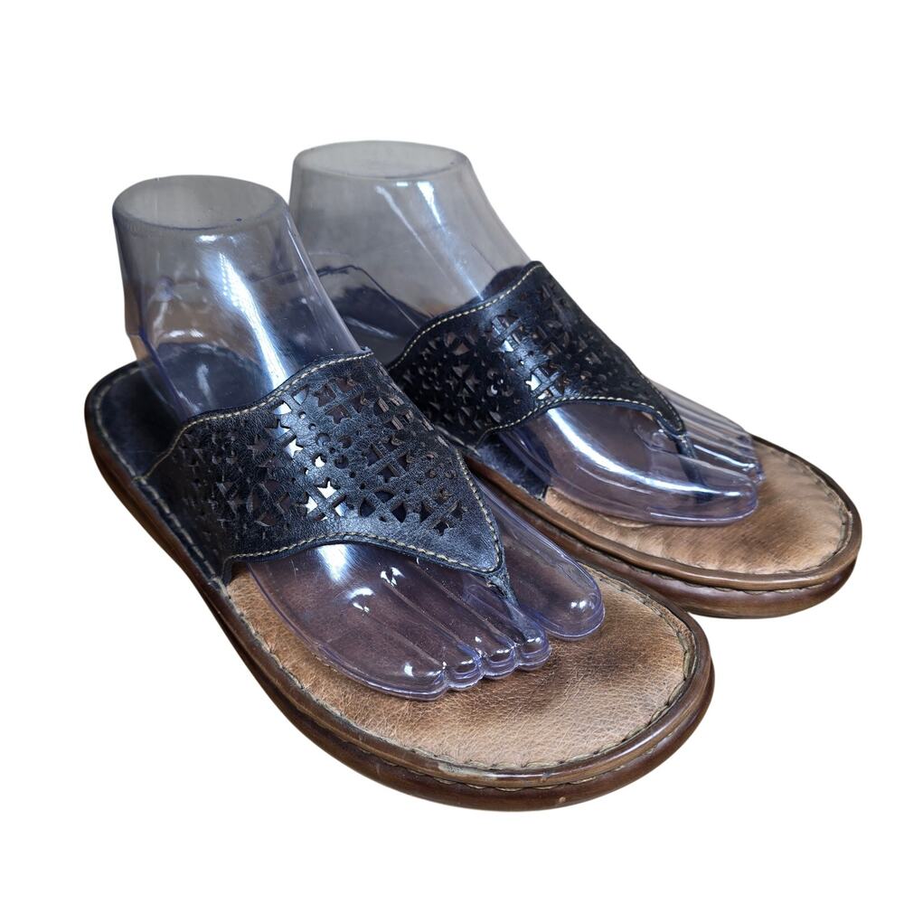 Born Womens Thong Sandal Black Leather Lace Design Leather Insole Arch Support 8